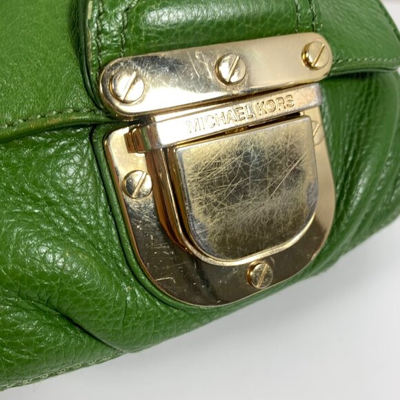 Michael Kors Crossbody Bag, Small, Green w/ Gold Buckle & Hardware, Adjustable - Picture 10 of 16